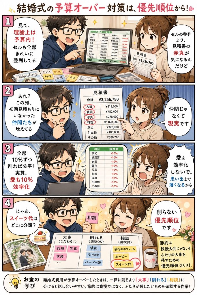 結婚式予算オーバー4コマ漫画